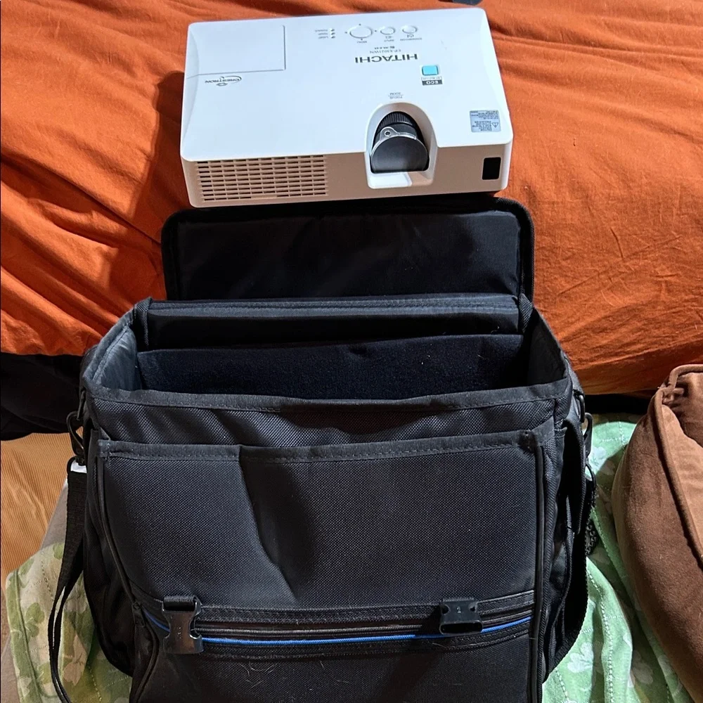 Hitachi White Projector with Black Carrying Case